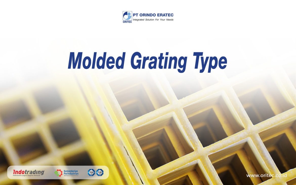 Title slide: Molded Grating Type with a yellow molded grate pattern and company logos at top and bottom of the page